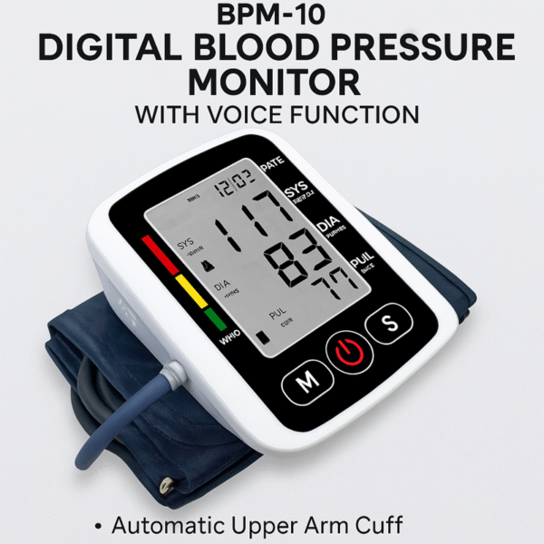 GearUP BPM-10 Digital Blood Pressure Monitor with Voice Function – Automatic Upper Arm Cuff, Large Display, Heart Rate Detection